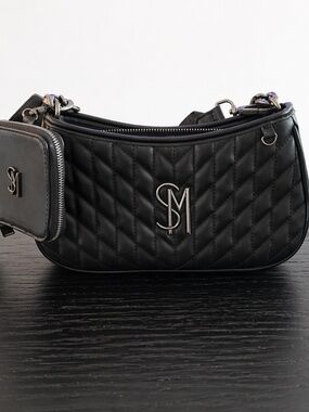 Steve Madden Quilted Black Shoulder Bag w/ Strap & Pouch